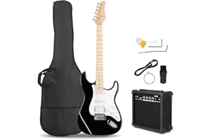 Ktaxon 39 Inch Electric Guitar Kit for Beginner, HSS Pickups 6 String Solid-Body Full Size Adults Electric Guitars W/Amplifier, Bag, Strap, Cable, Accessories - Black