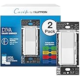 Lutron Caseta Diva Smart Dimmer Switch (Smart Hub Required), No Neutral Req | For Caseta systems, no neutral required, soft glow light bar, single-pole/3-way, DVRF-6LS-WH-2, White, 2 Pack