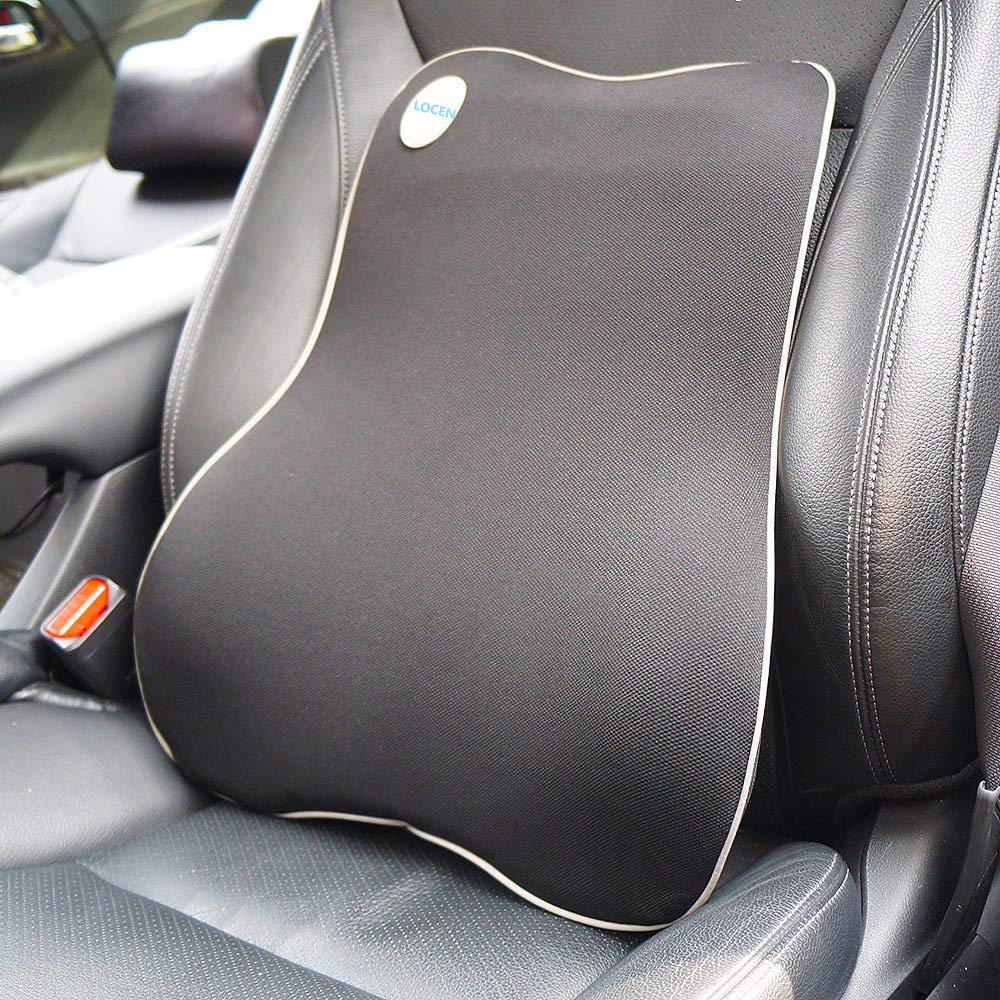 LOCEN Premium Memory Foam Lumbar Back Support Car Cushion - Reduce Back Ache Improve Posture - Black