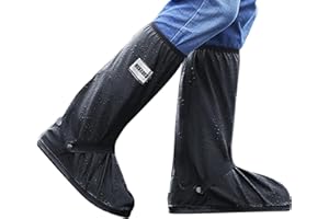 HEKEDES Waterproof Shoe Covers, Reusable & Foldable Rain Boot Shoe Cover with Zipper, Non-Slip, Reflector, Men Women Rain Gear, Black