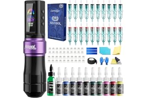 Neebol Wireless Tattoo Gun Kit, Rotary Tattoo Machine Kit with LED Display & 6H Long-Lasting Battery, 20 Cartridge Needles & 10 Ink Set, Tattoo Kit for Beginners Complete Set
