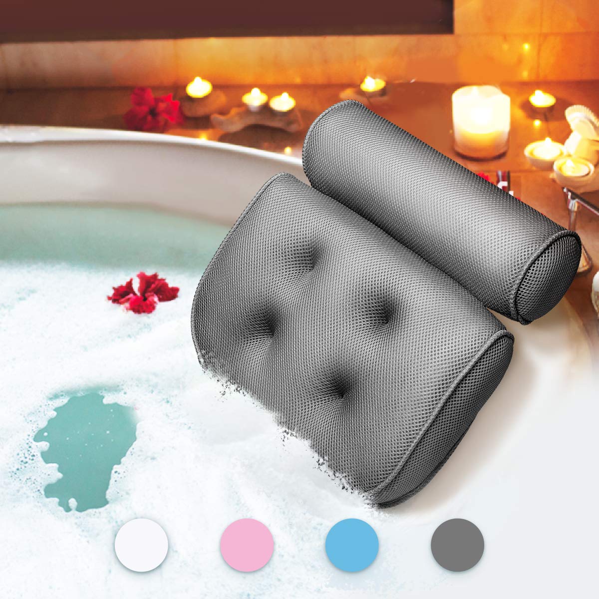 Essort Bathtub Pillow, Large Spa 3D Air Mesh Bath Pillow, Luxury Comfortable Soft Bath Cushion Headrest, for Head Neck Shoulder Support Backrest, Fits Any Size of Tubs, Jacuzzi (Gray) : Beauty
