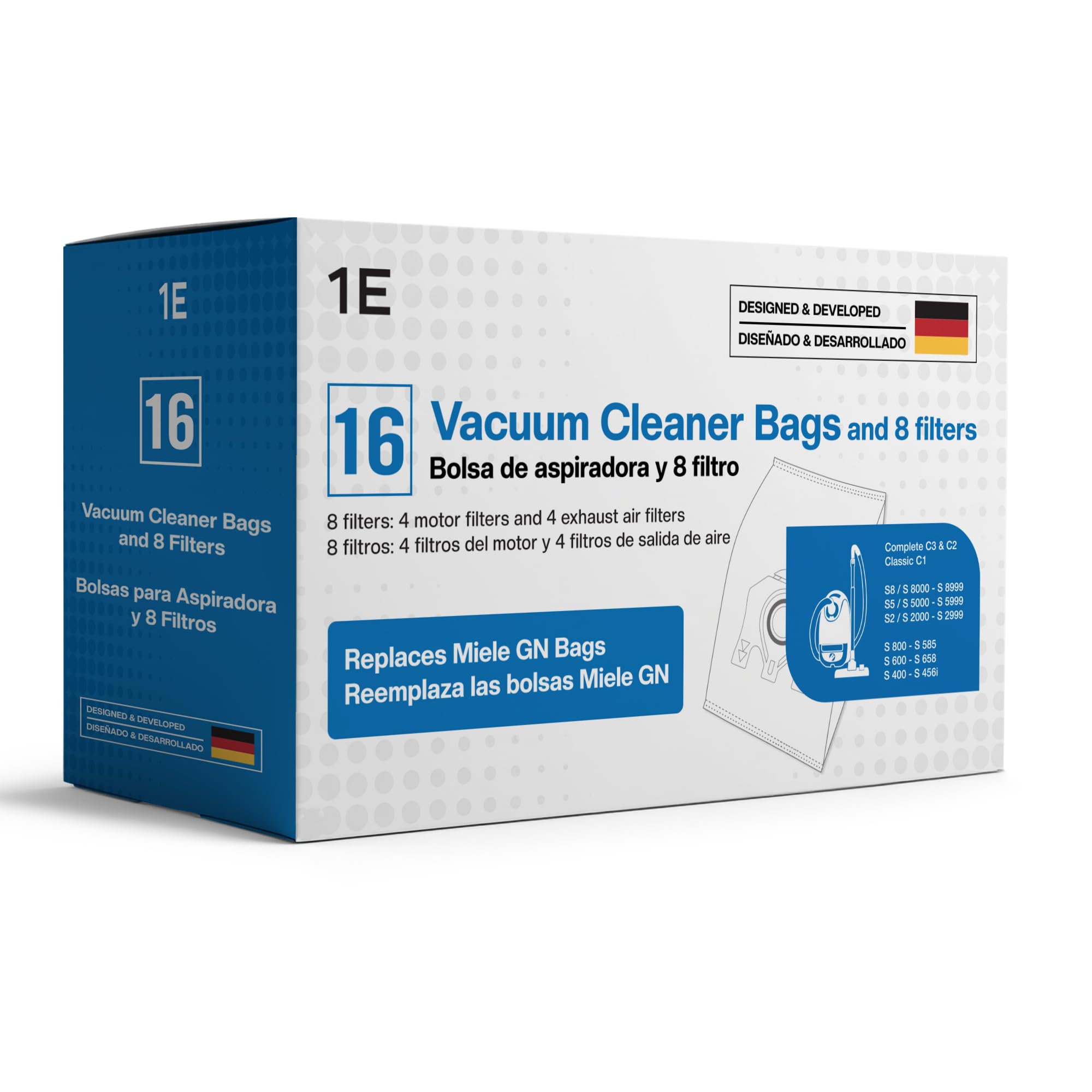 Photo 1 of 16 Type G/N Vacuum Cleaner Bags for Miele Vacuum Cleaners [Replaces 10123210 AirClean 3D Efficiency Type GN] – Fits Classic C1, Complete C2 & C3, S8340, S8000, S6000 & S5000 Series + 8 Filters