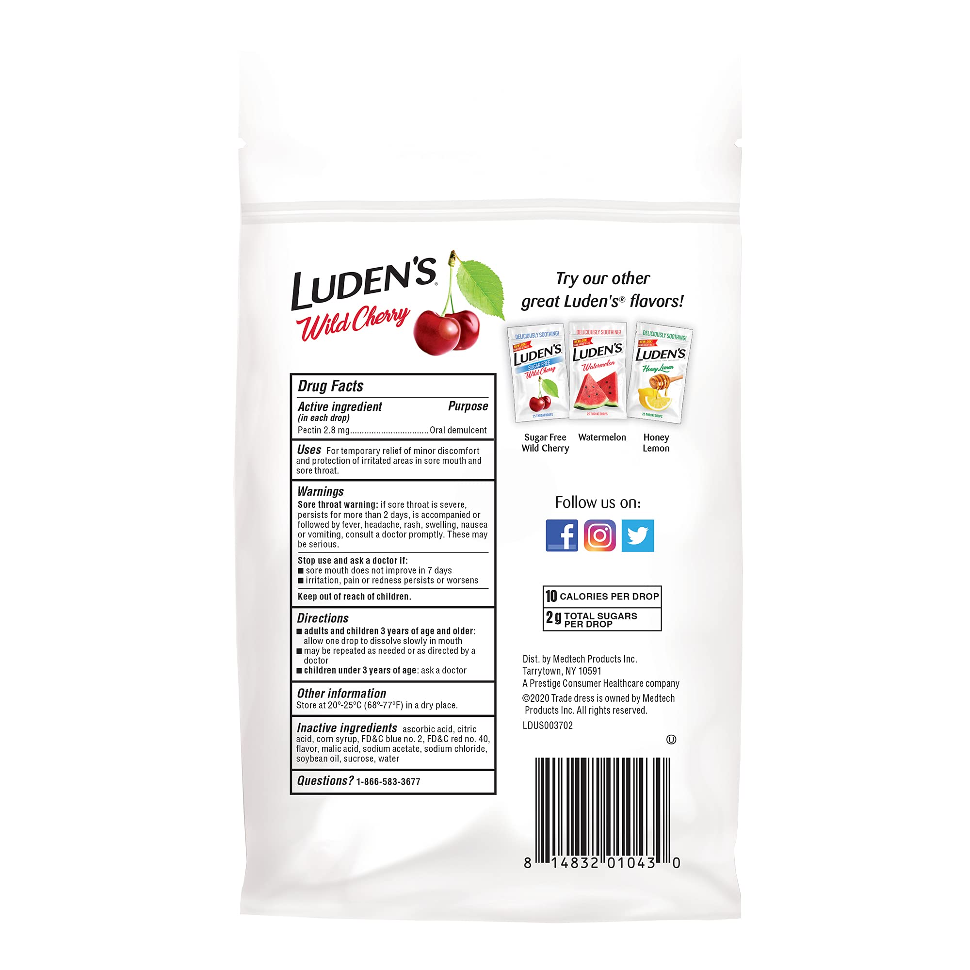 Luden's Sore Throat Drops, For Minor Sore Throat Relief, Wild Cherry, 30 Count, 12 Pk