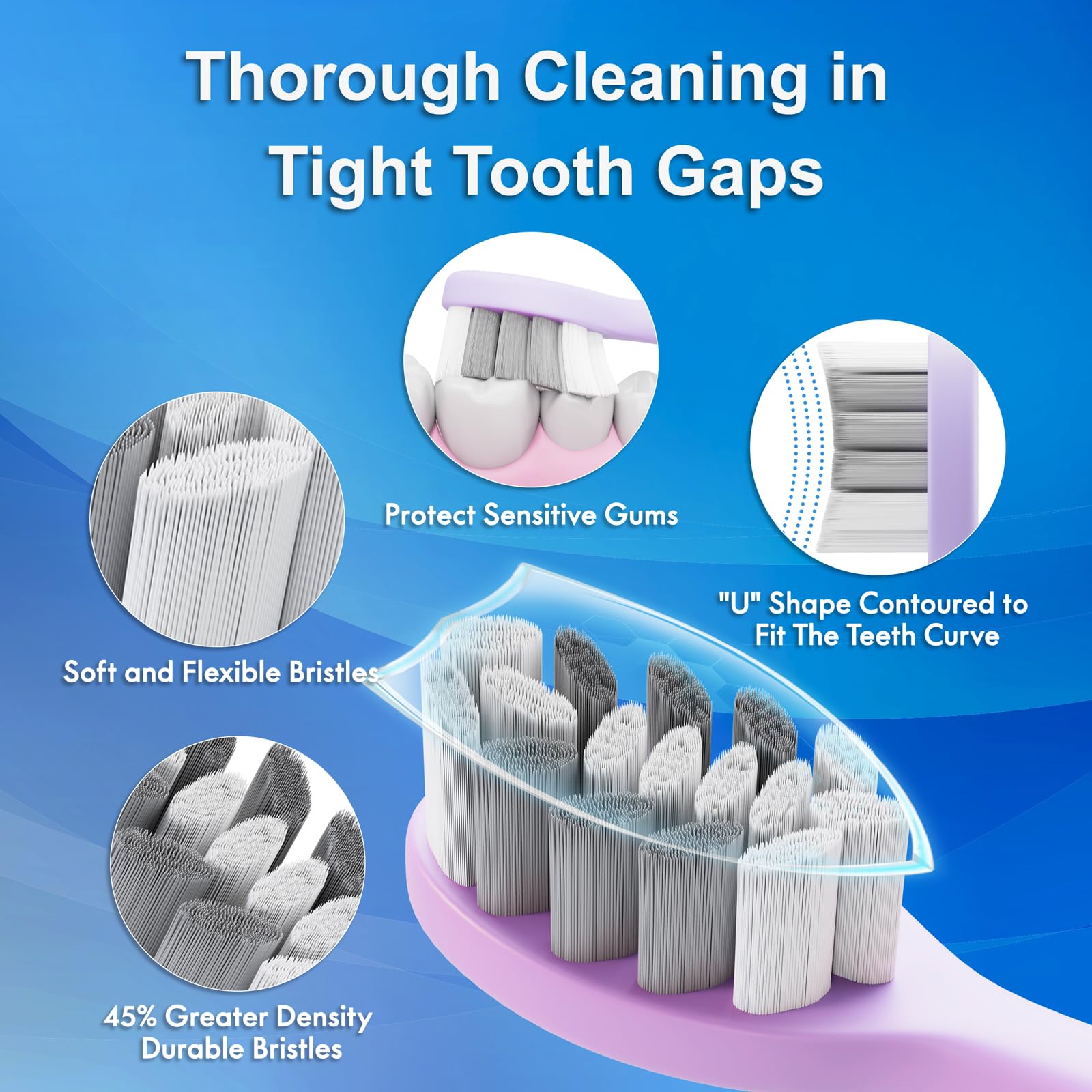 Kuicur Sonic Electric Toothbrush for Adults & Kids, Rechargeable Electric Toothbrush with 10 Brush Heads & Travel Case, Teeth Whitening, Holder, Charge for 120 Days - Purple