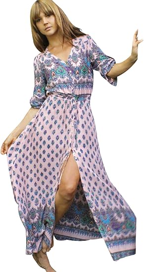 Amazon Co Jp ライズオンフリーク Riseonfleek レディース エスニック ワンピース ガウン 花 柄 マキシ 丈 半袖 Fo 30 服 ファッション小物