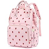 Yusudan College Laptop Backpack, Travel Backpack for Women, Corduroy Casual Daypack, School Backpack Bookbag for Girls (Pink Corduroy Strawberry)