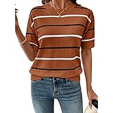 SHEWIN Womens Tops Crewneck Short Sleeve Sweater Pullover Knit Striped Shirt Spring Outfits for Women 2026