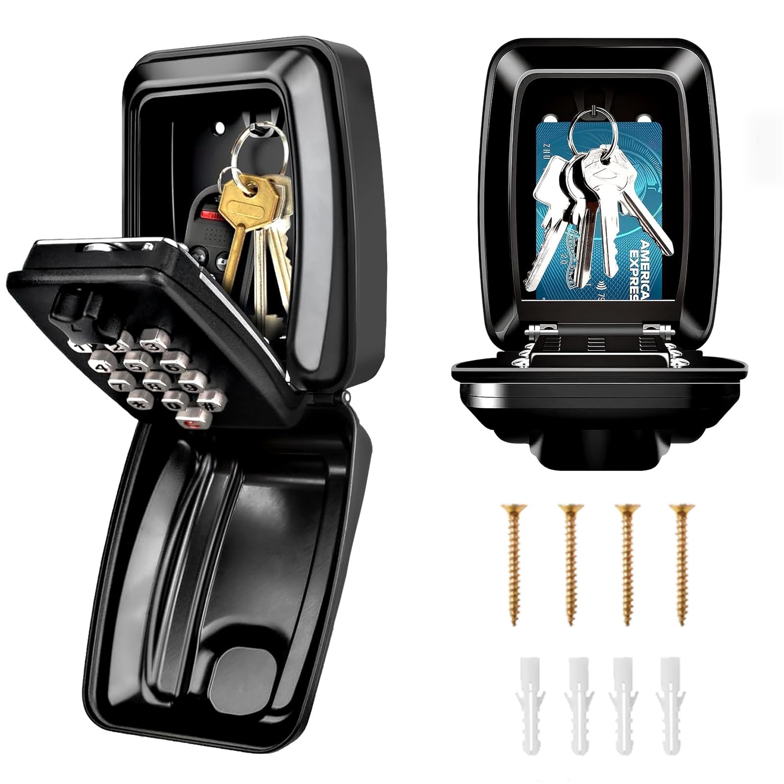 Key Safe Wall Mounted, Police Approved, Large Key Lock Box with Resettable 12-Digit Code Keysafe Wall Mounted Outside, Key Safe Outdoor with Weatherproof Cover for Home Garage Office School (Black)