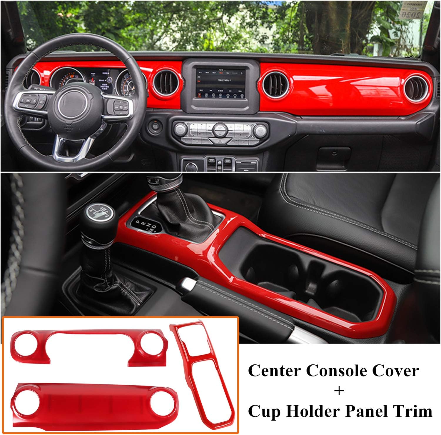 Amazon Com Ztyckj Jeep Jl 2018 2019 Interior Accessories Dashboard Decorative Cover Red Carbon Fiber Look Cup Holder Center Console Cover Trim For Jeep Wrangler Jl Red Automotive