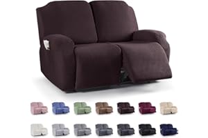 KinCam Loveseat Recliner Covers, 2 Pieces Stretch Reclining Sofa Covers for 2 Seat Recliner Sofa Slipcovers Stripe Jacquard Furniture Protector Covers with Elastic Bottom for Kids, Pets (Chocolate)