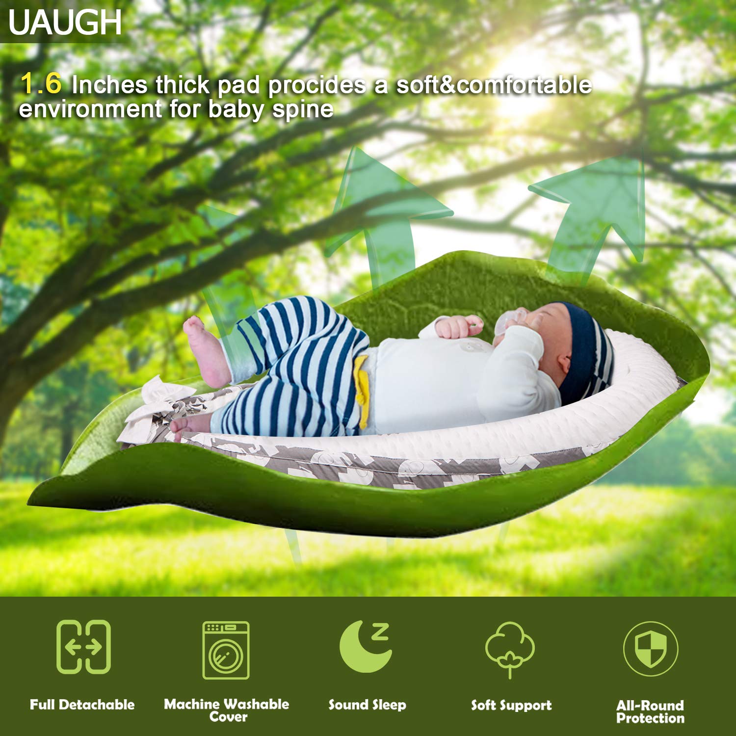 UAUGH Baby Lounger Nest – Deluxe Baby Nest Sleeper – Snuggle Nest for Infants – Skin-Friendly and Breathable – Comfortable and Cute Baby Lounger Pillow – Ideal for Crib, Outdoors, Bedroom: Baby