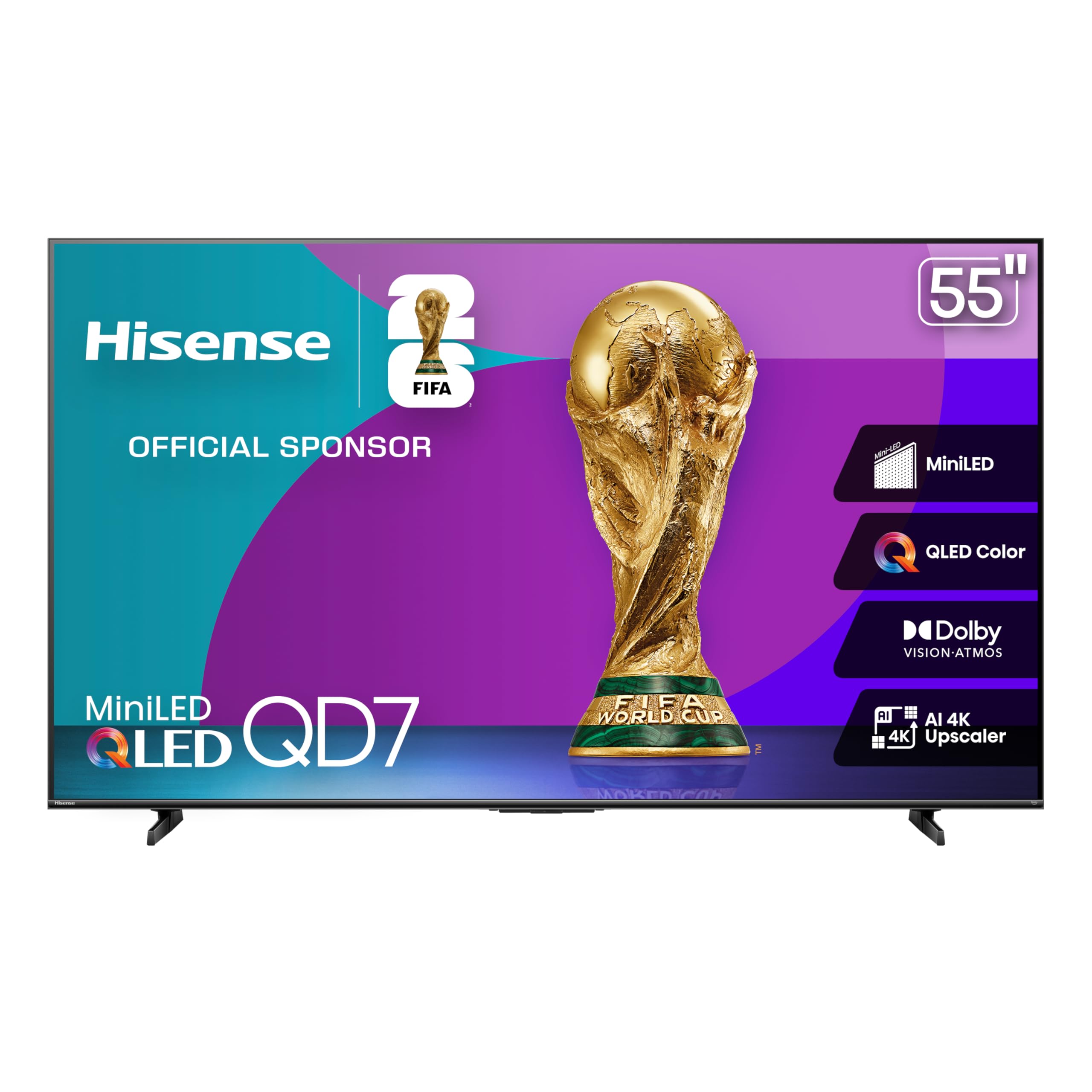 Photo 1 of Hisense 55" Class QD7 Series Mini-LED 4K UHD Smart Fire TV (55QD7QF, 2025 Model) - QLED, HDR10+, Dolby Vision, Dolby Atmos, Game Mode Plus, ALLM, Alexa Built in with Voice Remote, Streaming TV, Black