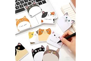 12 Sets/360 Sheets Cat Sticky Notes,Funny Kitten Stationary Note Pads,Self Stick Cartoon Animal Sticky Pad for Cat Lovers Gif