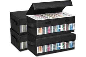 RUITENG 4 Pack CD Storage Boxes - CD Case Holder with Stackable Dustproof Lid Transparent Visible PVC Window, 14.2 x 6.3 x 5.