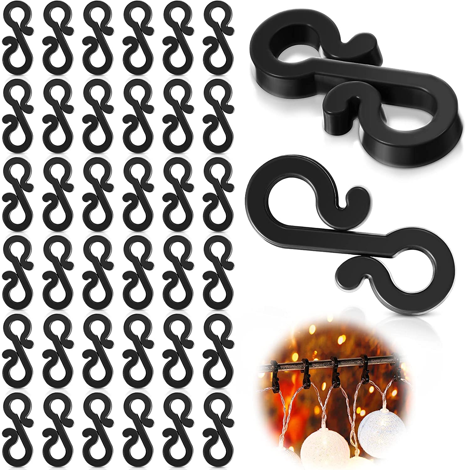 Starlife 115PCS Gutter Hooks for Outdoor Lights, Plastic Christmas Light Gutter Clips Hanging Hooks for Xmas String Icicle Lights (S Shape, Black)