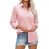 siliteelon Womens Button Down Shirt: Dress Shirt Collared Long Sleeve Shirt Tailored Waist Casual Work Blouse