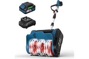 GIOSUAN Cordless Electric Snow Shovel Rake, 21V 12-Inch Brushless Battery Snow Blower with 4.0Ah & Fast Charger, 20FT Throw Distance, Compact Design, Adjustable Front Handle, for Driveway/Sidewalk – Blue