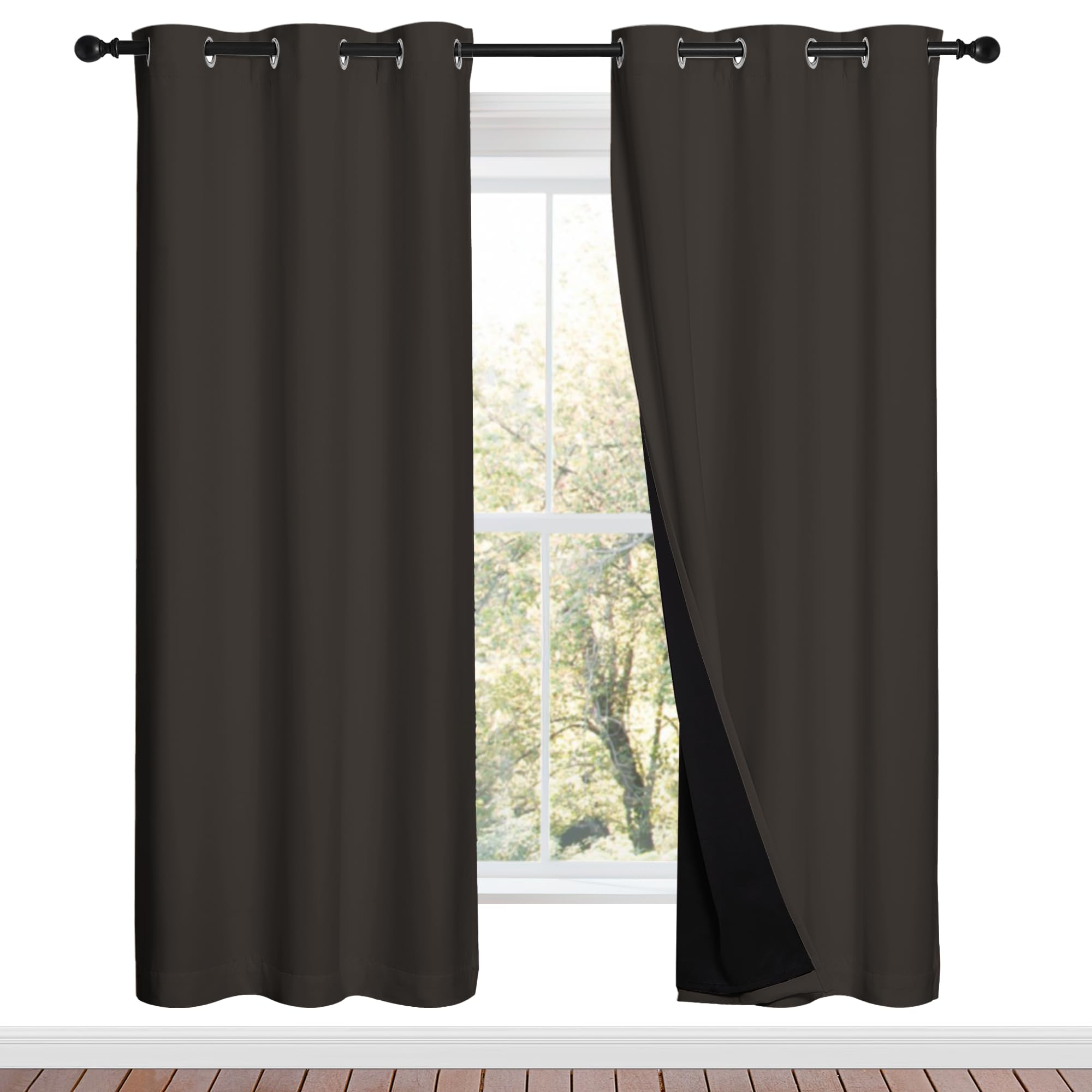 Photo 1 of NICETOWN 100% Blackout Window Curtain Panels, Brown, 2 Pieces, 42-inch Wide Per Panel, Full Light Blocking Drapes with Black Liner for Nursery, 72-inch Drop Thermal Insulated Draperies