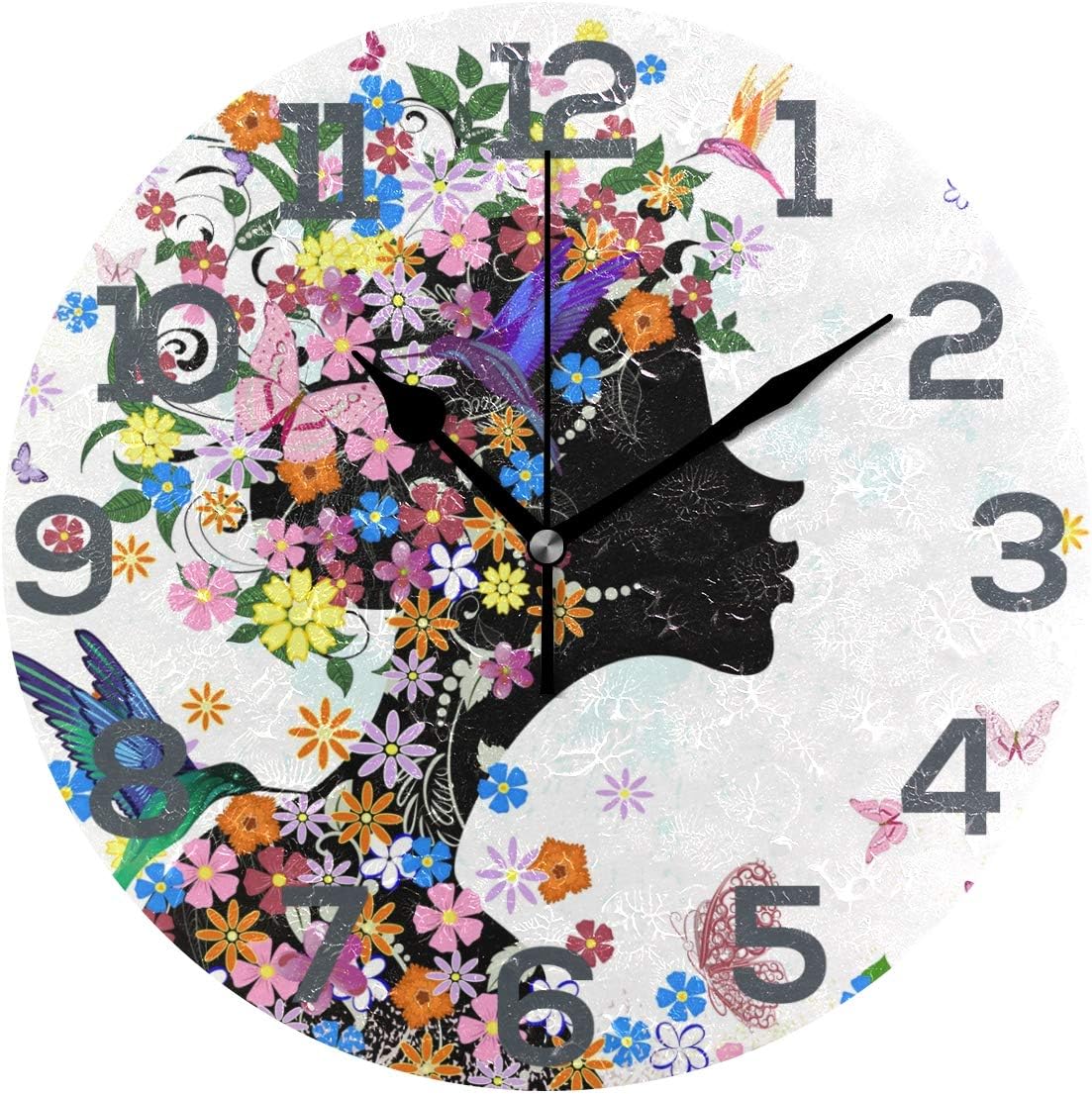 Amazon Com Cenhome Custom Wall Clock Ey O Colorful Flowers Girl Butterflies Kissing Fairy Home Decor Round Acrylic Clock Large Numbers Silent Non Ticking Battery Operated Decorative Room Painting Clock 9 45in Home Kitchen