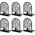 Umikk Book Ends, Bookends for Shelves, Tree Book End to Hold Books, Metal Bookend Stopper, Non-Skid Book Holder, Black Book Supports for Office Home Kitchen, Modern Decorative Bookends(3 Pair/6 Pcs)
