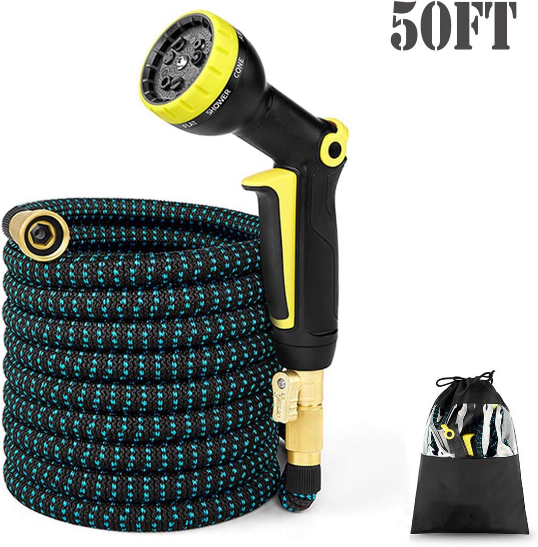 upstartech 50FT Expandable Garden Hose Pipe,UPGRADED Flexible Expanding Magic Hose with Double Latex Core,Solid Brass Connector,Expanding Garden Hose with 9 Function Spray Nozzle