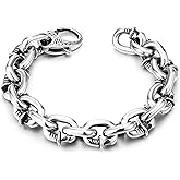 COOLSTEELANDBEYOND Mens Steel Nail Rolo Link Chain Bracelet, Tribal Tattoo Pattern Spring Clasp