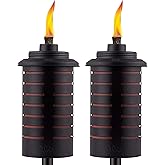 TIKI Brand Easy Install 65 Inch TIKI Torch, Outdoor Decorative Lighting for Lawn Patio Backyard, Metal Black and Orange, 2 - 