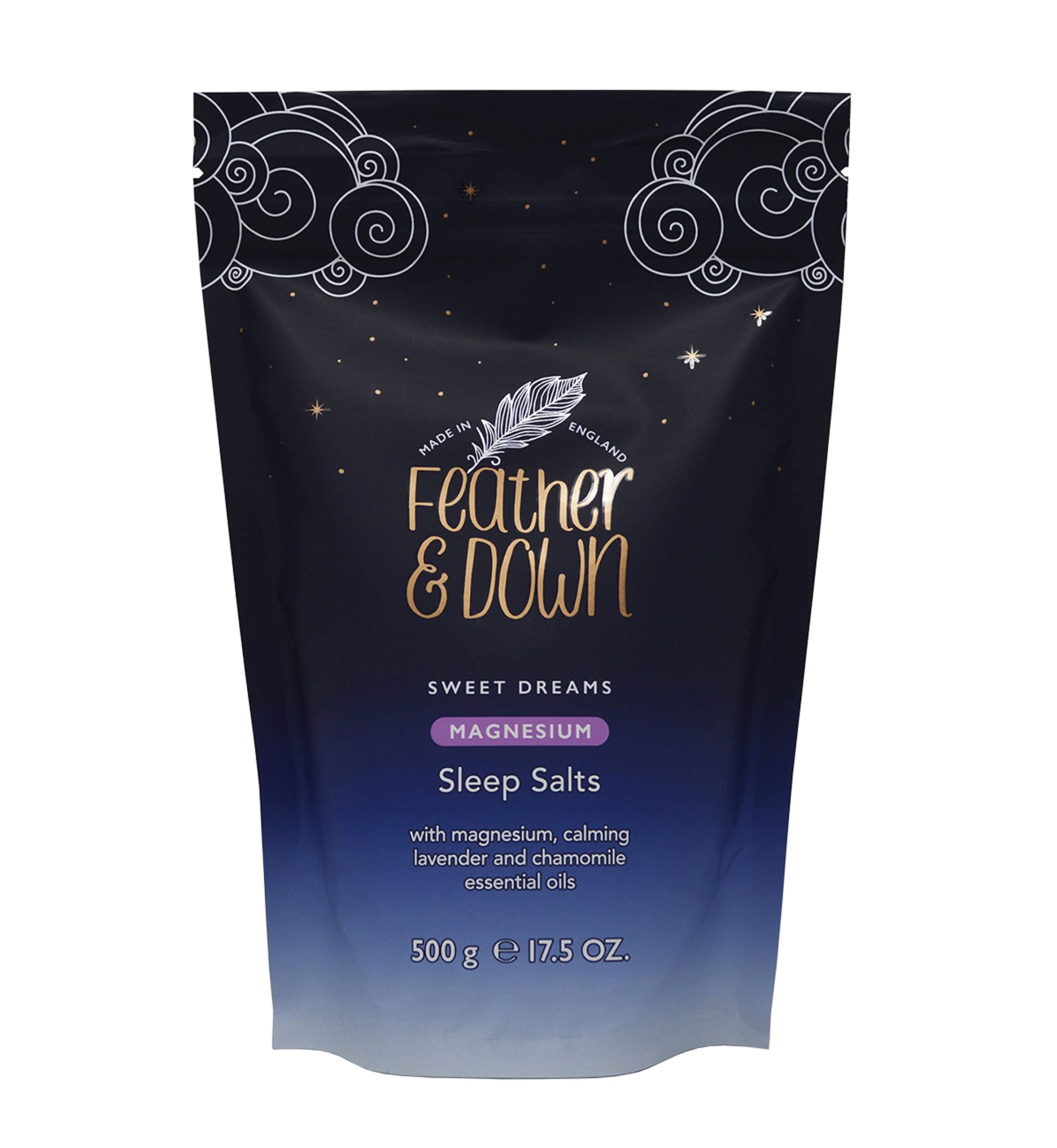 Feather & Down Sweet Dreams Magnesium Sleep Salts (500g) – with Magnesium Calming Lavender & Chamomile Essential Oils. Relieve Stress & Tension. Encourages a Restful Night’s Sleep
