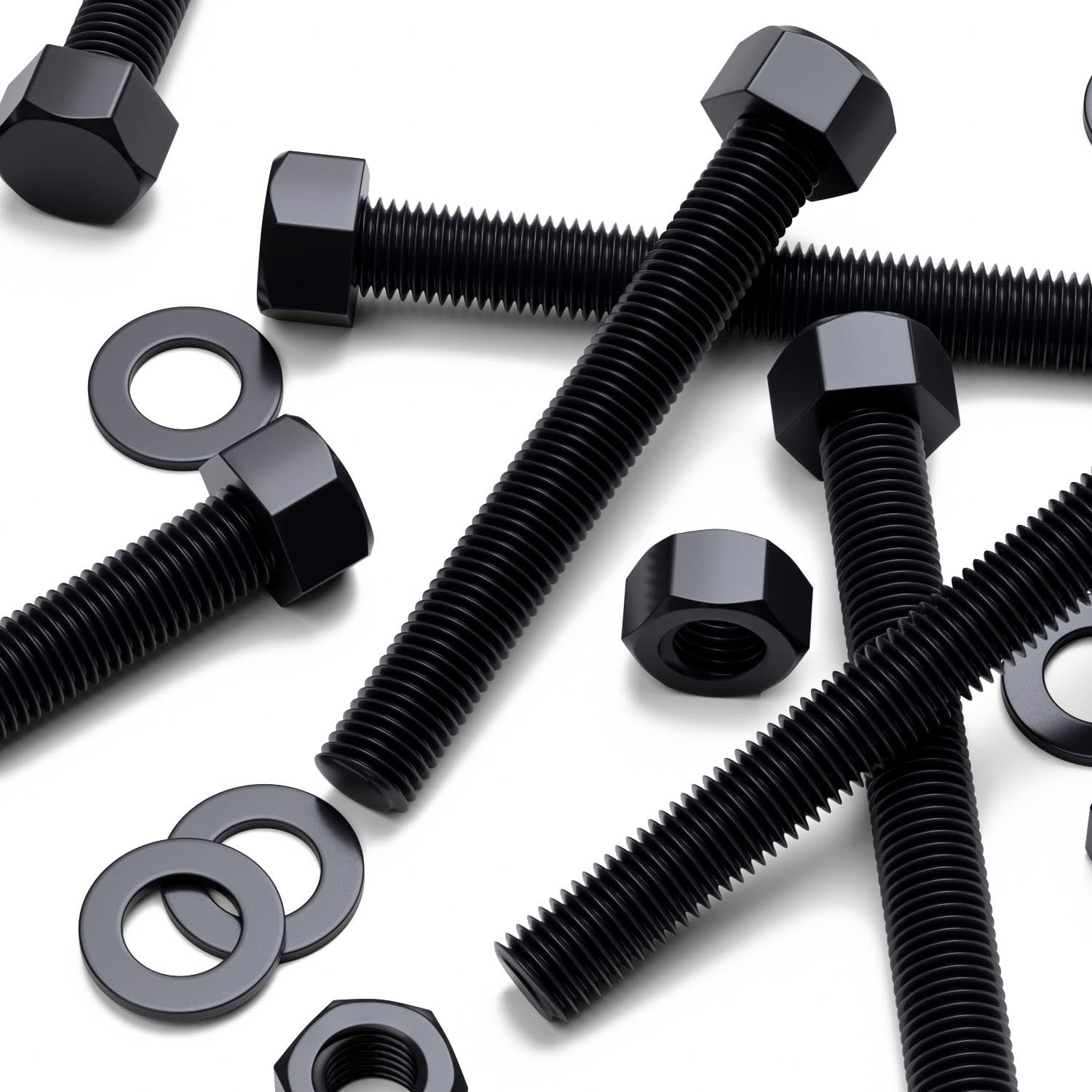 5X Black Hex Head Screws Polypropylene (PP) Plastic Nuts and Bolts, Washers, M20 x 150mm