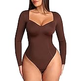 FeelinGirl Long Sleeve Shapewear Tummy Control for Women Thong Body Shaper Sweetheart Neckline Shapewear Bodysuits