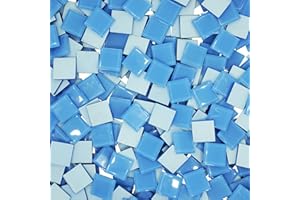 BRUEYART 1LB Large Size Light Blue Mosaic Tiles for Crafts Bulk, 1Inch 12 Colors Options Big Square Shaped Glass Tiles Stained Pieces for Home Handmade Gifts Mosaic Project Supplies