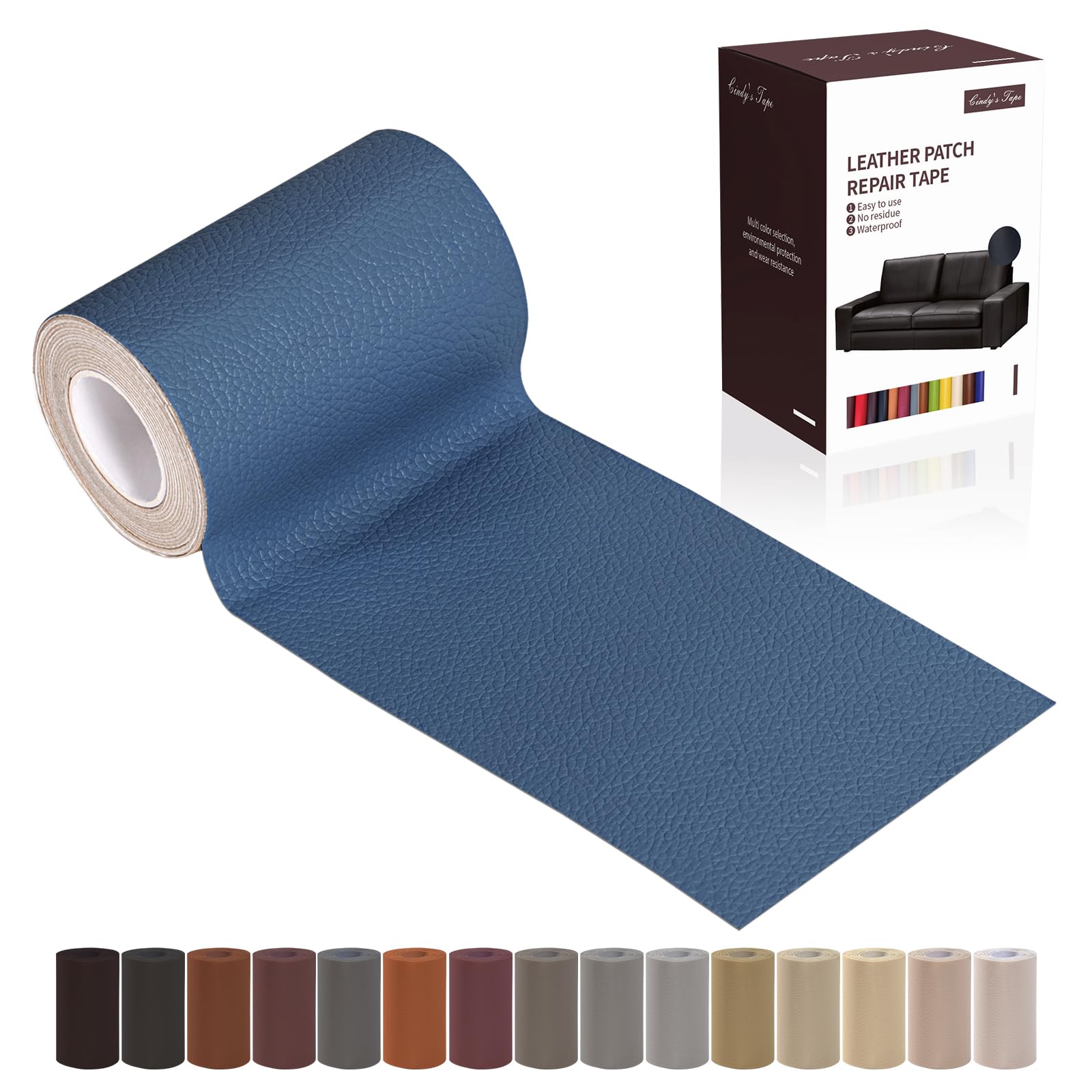Photo 1 of Leather Repair Patch Tape, Blue 3 x 61 Inches Self Adhesive Leather Repair Kit for Furniture, Car Seat,Vinyl Leather Repair Kit for Office Chairs, Couch, Sofa, Luggage