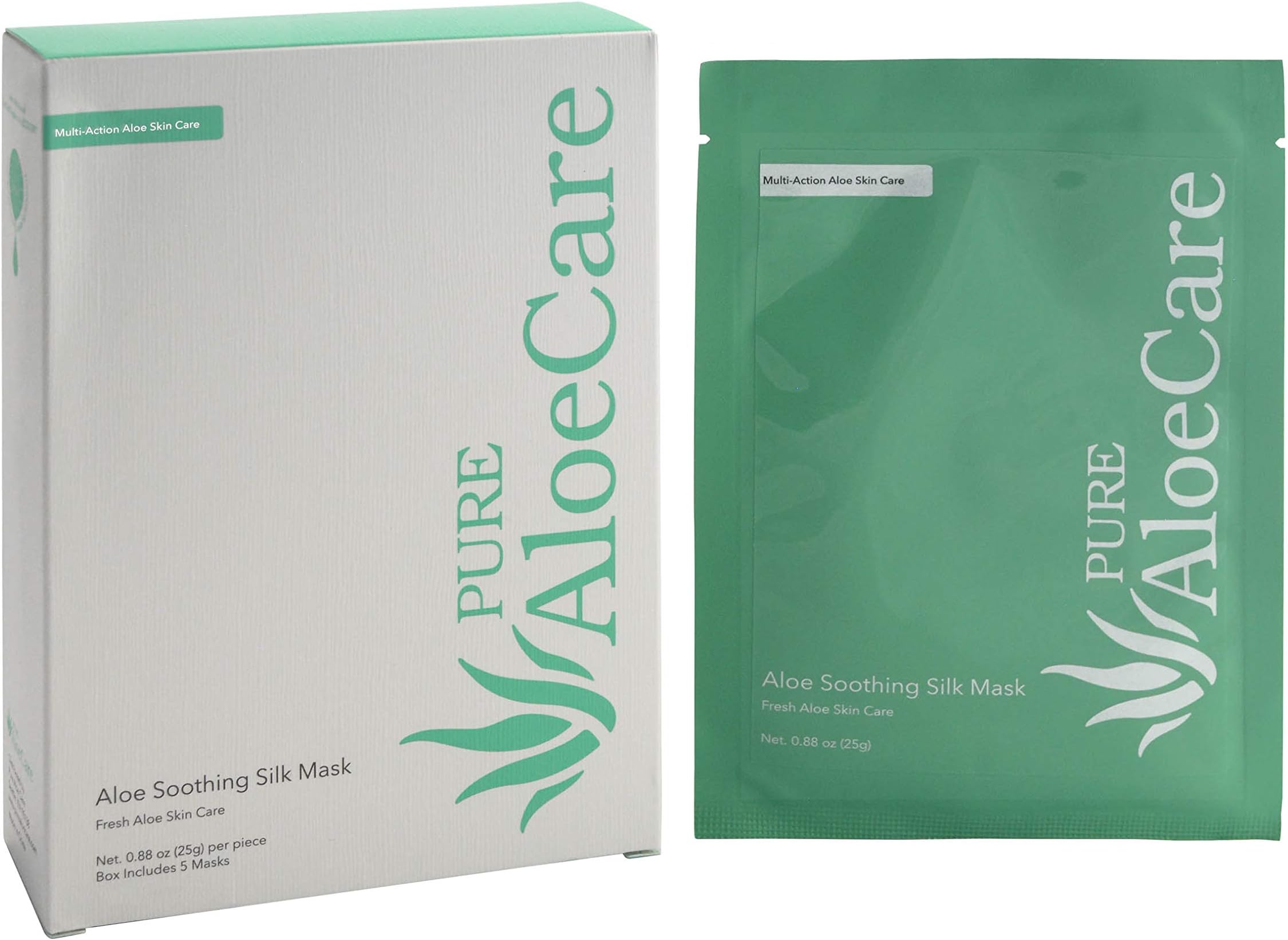PURE AloeCare Organic Aloe Vera Soothing Silk Mask, Provides triple Action of Soothing, Nourishing and Repairing.77 oz (22g), Set of 5