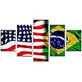 American and Brazil Flag Canvas Painting Wall Art Patriotic Decorations for Bedroom Home Office Meeting Room Party Bar 5 Pieces Giclee Prints Pictures Framed and Stretched Ready To Hang