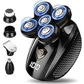 Bald Head Shaver,Electric Head Shavers for Bald Men, 5-in-1 Head and Face Grooming Kit, Waterproof Cordless Rotary Razor and USB Rechargeable,Gifts for Men