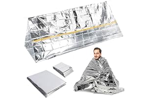 Vspek Emergency Survival Shelter Tent and Insulation Blanket Set - 1 Tent, 2 Blankets, Raincoat Tube, Survival Tarp for Hikin
