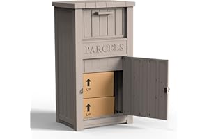 GYMHILL Package Delivery Box,Storage Box with Lockable Secure,Double-Wall Resin Outdoor Package Delivery and Waterproof Deck Box for Porch, Curbside (Grey Long)