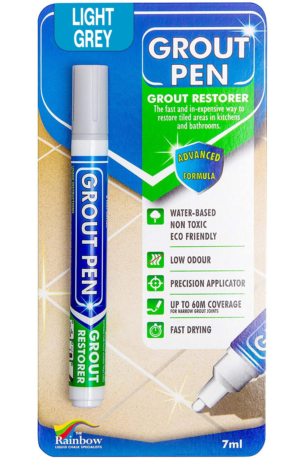 Grout Pen - Designed for restoring tile grout in bathrooms & kitchens (Light Grey)