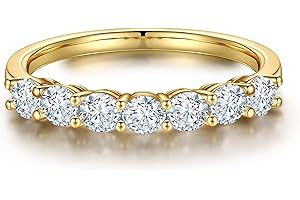 MOOSEA 7 Stone Moissanite Rings for Women, 3MM D Color VVS1 Clarity Lab Created Moissanite Ring 14K White Yellow Rose Gold Filled 925 Sterling Silver 7 Stone Moissanite Wedding Bands for Women Jewelry