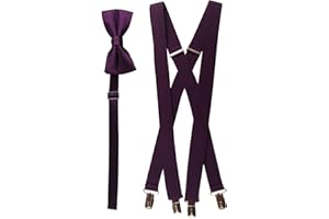 TUXGEAR Matching Plum Adjustable Suspender and Bow Tie Sets, Kids to Adults Sizing