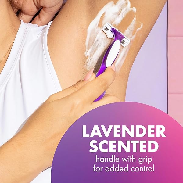 BIC SOLEIL SMOOTH SCENTED WOMEN’S DISPOSABLE WITH 3 BLADE RAZORS, LAVENDER SCENTED HANDLES AND LUBRICATING STRIP, 4-PACK