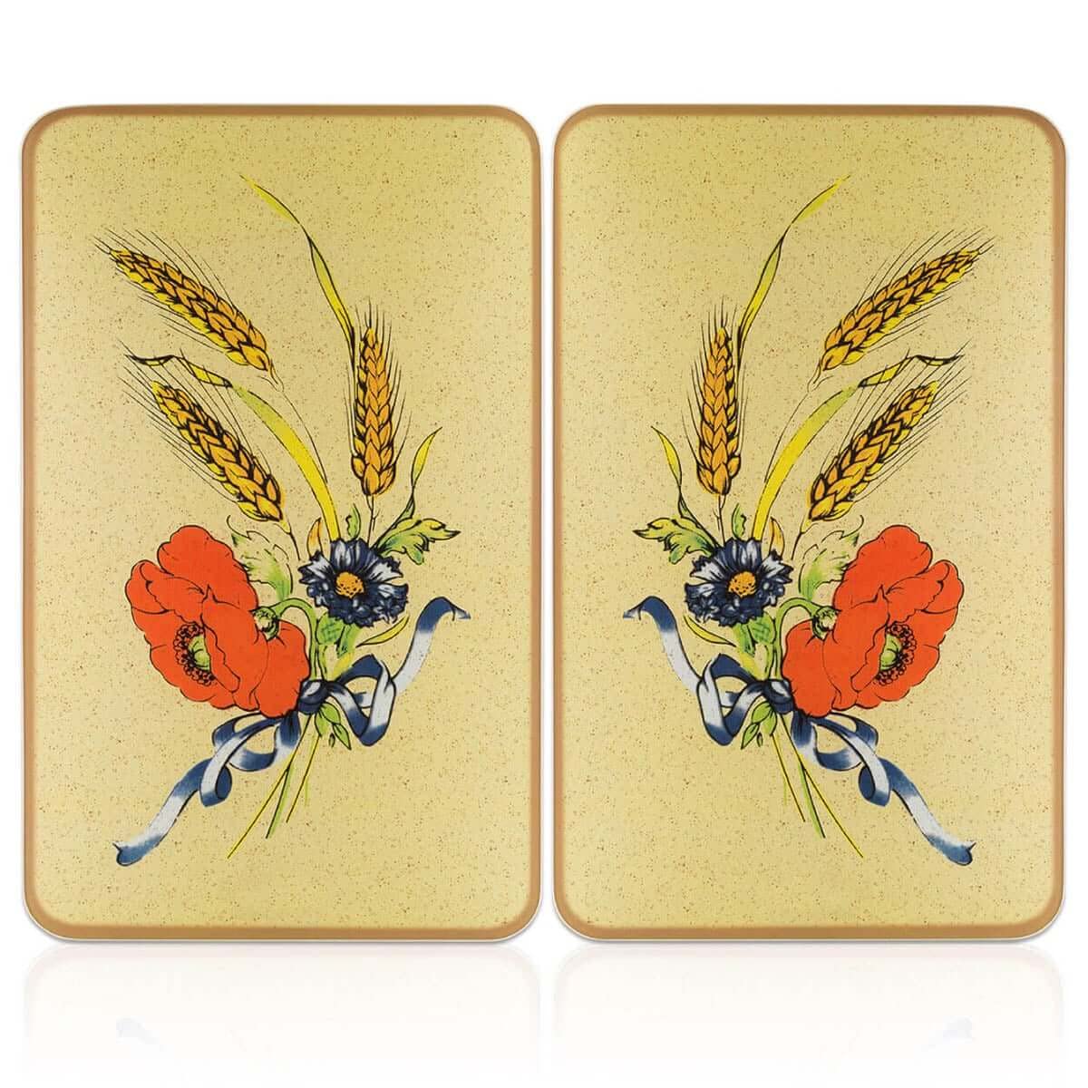 Maximex 2521100500 Universal Cover Plates Corn-Flowers-Set of 2, for All Types of cookers, Tempered Glass, 30 x 1.8-4.5 x 52 cm, Multicoloured