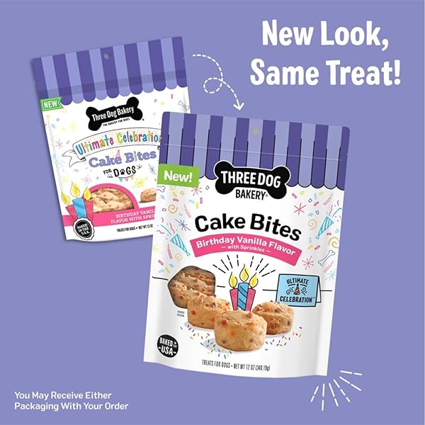 THREE DOG BAKERY ULTIMATE CELEBRATION CAKE BITES, SOFT-BAKED DOG TREATS AND COOKIES WITH REAL INGREDIENTS, 12 OZ