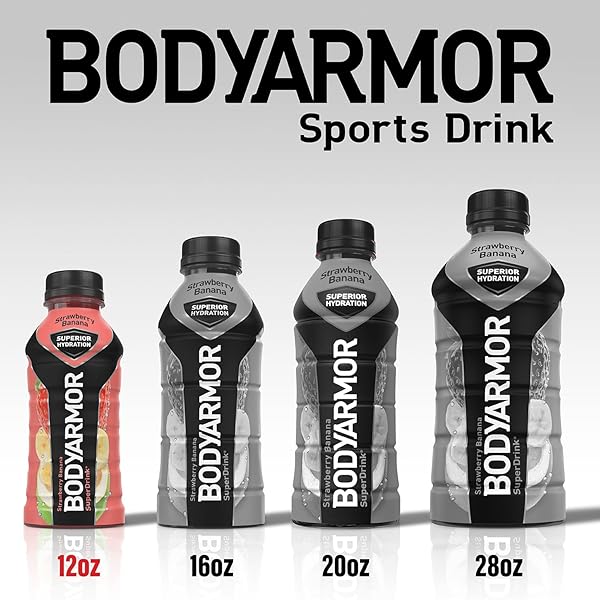 BODYARMOR SPORTS DRINK, STRAWBERRY BANANA, ELECTROLYTE DRINK HYDRATION, 12 FL OZ BOTTLES (8 PACK), FLAVORED COCONUT WATER WITH B VITAMINS & ANTIOXIDANTS