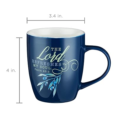 Buy The Lord Refreshes My Soul Mug Navy Olive Branch Coffee Mug W Psalm 23 3 Bible Verse Mug For Women And Men Inspirational Coffee Cup And Christian Gifts 13 Ounce Ceramic Cup