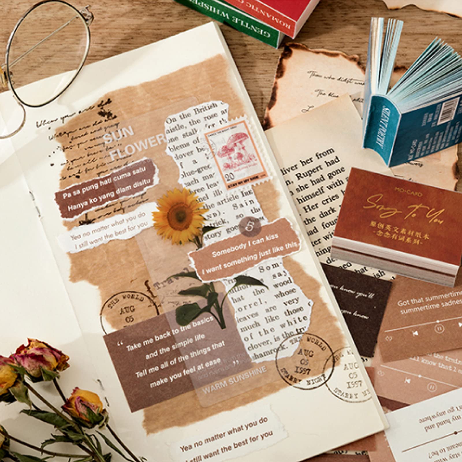 800pcs Vintage Scrapbook Paper Pack - Aesthetic Decorative Paper Mini Journal for Scrapbooking Journaling Supplies Tiny Dictionary Craft Paper for Junk Journal Supplies Vintage Scrapbooking Supplies