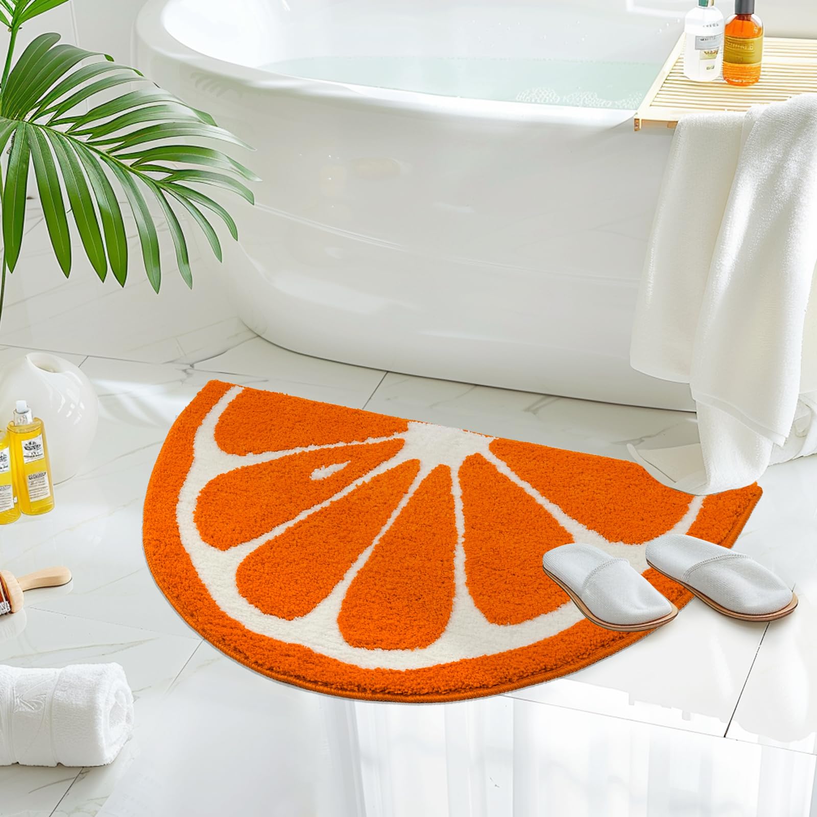 Photo 1 of Fruit Orange Bathroom Rugs Bath Mat 31" x 20"- Cute Area Rug Bath Rug Fluffy Rug Half Circle Non Slip Water Aabsorbent Small Rug for Bathroom Floor Mat Shower Mat Living Room Bedroom Kitchen Rugs