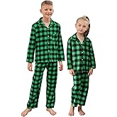 QZH.DUAO Kids Plaid Holiday Christmas Pajamas,Boys & Girls Flannel Button Down Sleepwear Pajamas Set