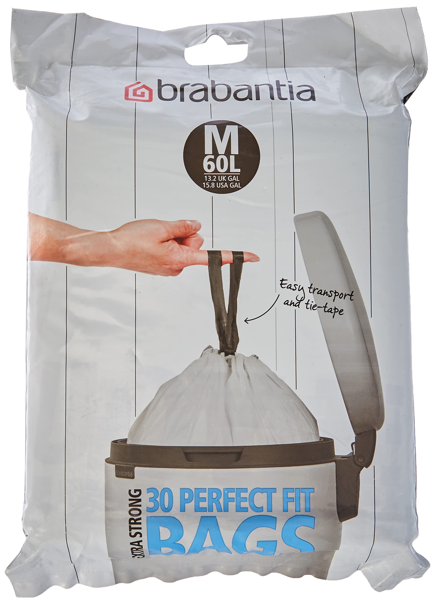 Brabantia Bin Liners, Size M/60 Litre, (30 Bags), White